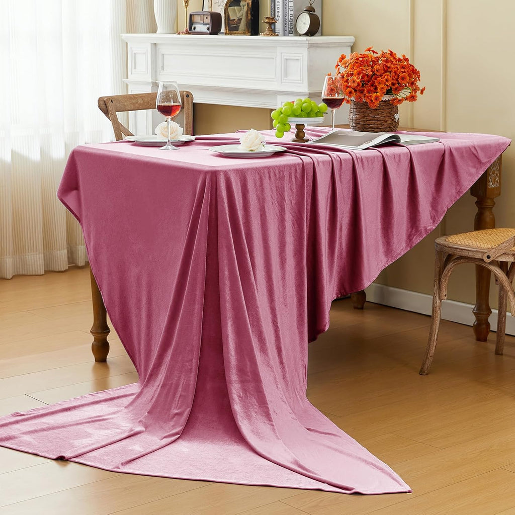 Stretch Velvet Tablecloth -  DUSTY ROSE - Rectangle Table Cover - Stretch Velvet Table Cloth Smooth Luxury Tablecloth for Party Wedding Dining Banquet