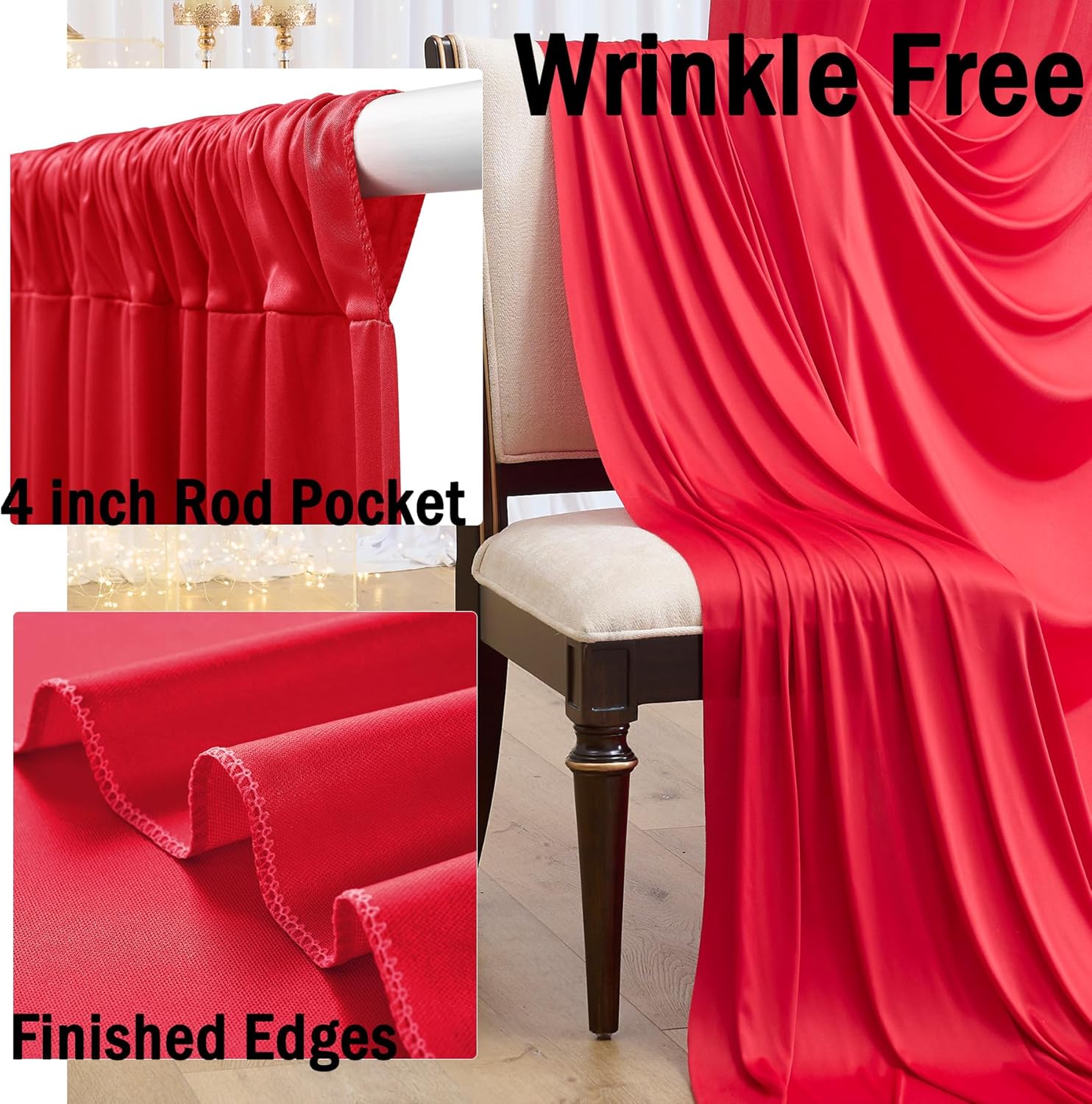 RED  - Wrinkle Free Backdrop Curtains for Parties - 10 Panels 5x10ft Silky Interlock Backdrop for Weddings Birthday Party Curtains