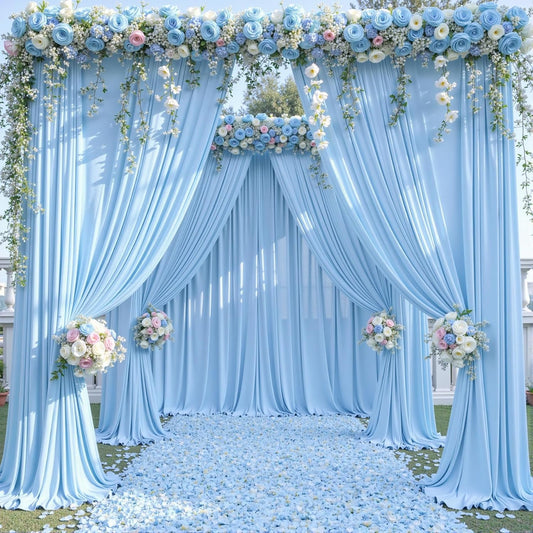 LT BLUE - Wrinkle Free Backdrop Curtains for Parties - 4 Panels 5x15ft Silky Interlock Backdrop for Weddings Birthday Party Curtains