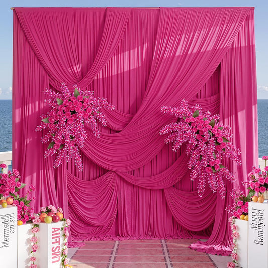 FUCHSIA  - Wrinkle Free Backdrop Curtains for Parties - 10 Panels 5x10ft Silky Interlock Backdrop for Weddings Birthday Party Curtains