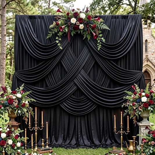 BLACK  - Wrinkle Free Backdrop Curtains for Parties - 10 Panels 5x10ft Silky Interlock Backdrop for Weddings Birthday Party Curtains