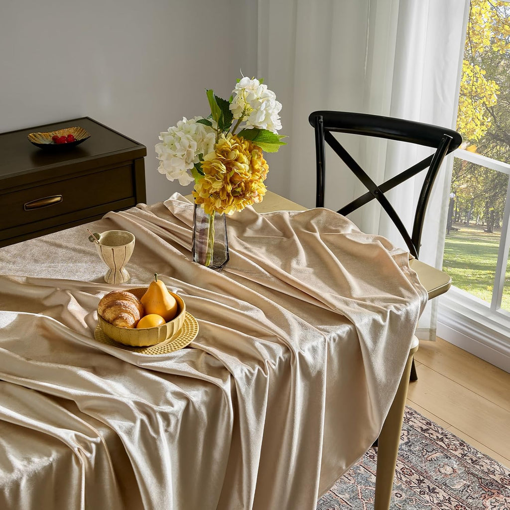 Stretch Velvet Tablecloth -  CHAMPAGNE - Rectangle Table Cover - Stretch Velvet Table Cloth Smooth Luxury Tablecloth for Party Wedding Dining Banquet