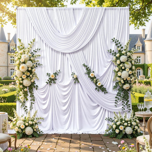 WHITE  - Wrinkle Free Backdrop Curtains for Parties - 10 Panels 5x10ft Silky Interlock Backdrop for Weddings Birthday Party Curtains