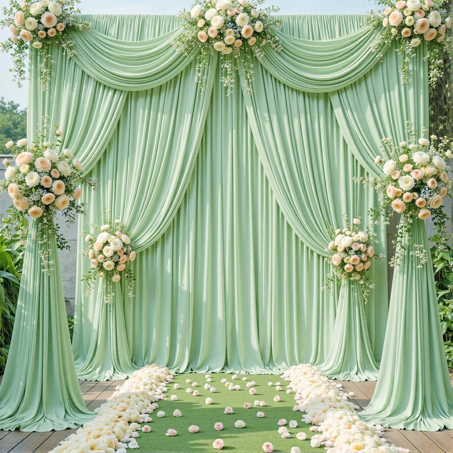 SAGE  - Wrinkle Free Backdrop Curtains for Parties - 4 Panels 5x15ft Silky Interlock Backdrop for Weddings Birthday Party Curtains