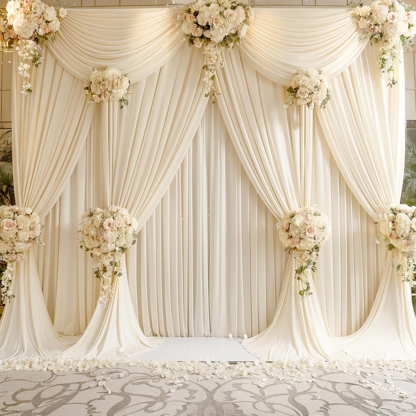 IVORY  - Wrinkle Free Backdrop Curtains for Parties - 4 Panels 5x15ft Silky Interlock Backdrop for Weddings Birthday Party Curtains