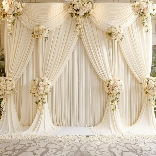 IVORY  - Wrinkle Free Backdrop Curtains for Parties - 4 Panels 5x15ft Silky Interlock Backdrop for Weddings Birthday Party Curtains