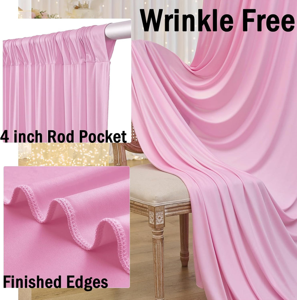 PINK  - Wrinkle Free Backdrop Curtains for Parties - 10 Panels 5x10ft Silky Interlock Backdrop for Weddings Birthday Party Curtains