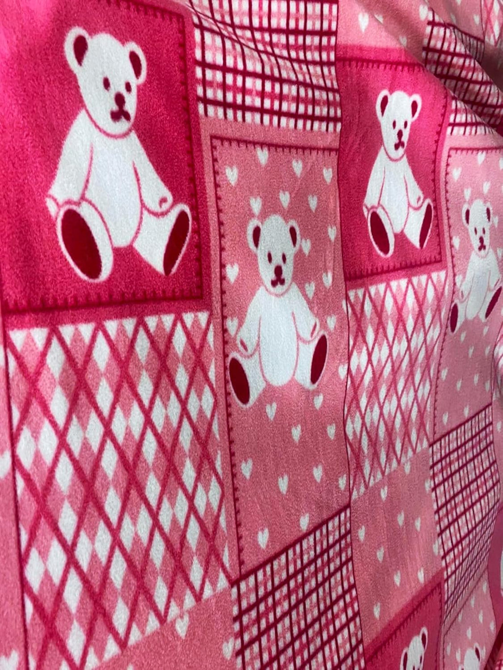 Teddy Bear Fuchsia Blocks Anti Pill Animal Theme Fleece Fabric, 60” Inches Wide – Sold By The Yard