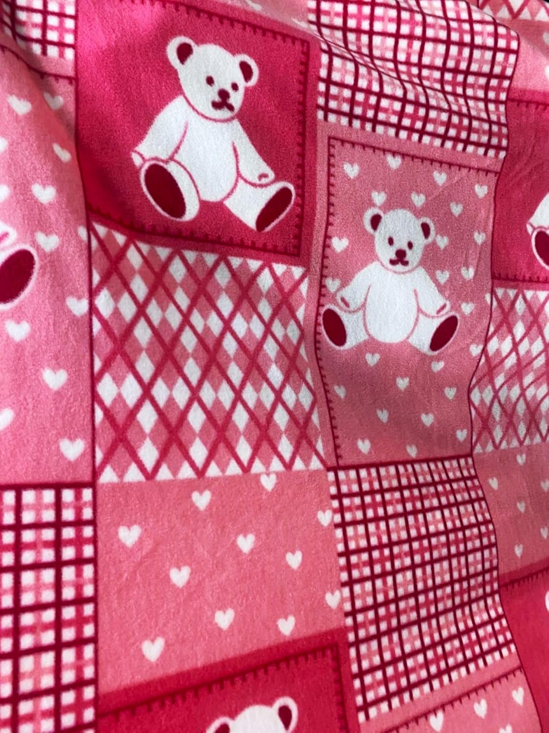 Teddy Bear Fuchsia Blocks Anti Pill Animal Theme Fleece Fabric, 60” Inches Wide – Sold By The Yard
