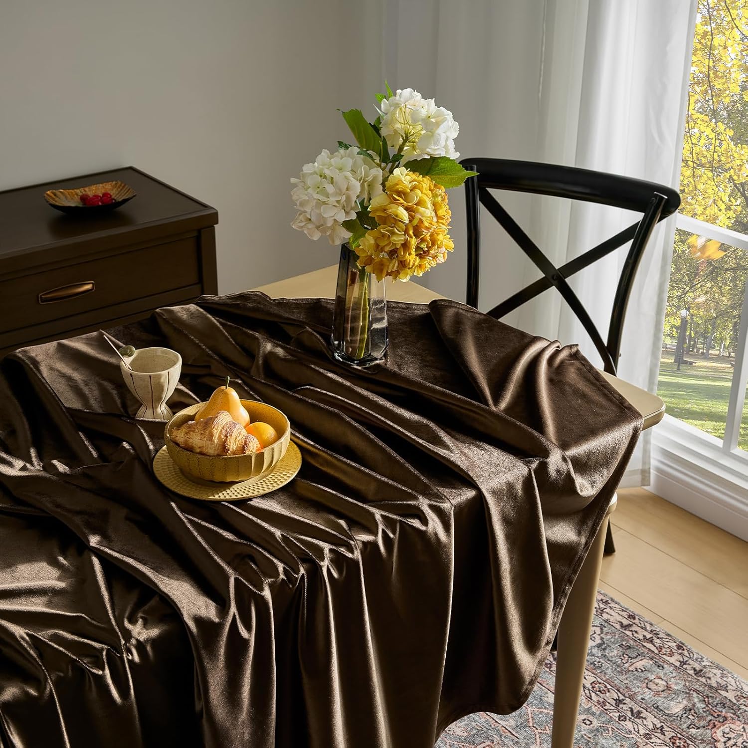 Stretch Velvet Tablecloth -  BROWN - Rectangle Table Cover - Stretch Velvet Table Cloth Smooth Luxury Tablecloth for Party Wedding Dining Banquet