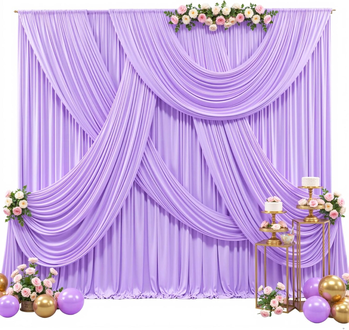 LAVENDER  - Wrinkle Free Backdrop Curtains for Parties - 4 Panels 5x15ft Silky Interlock Backdrop for Weddings Birthday Party Curtains