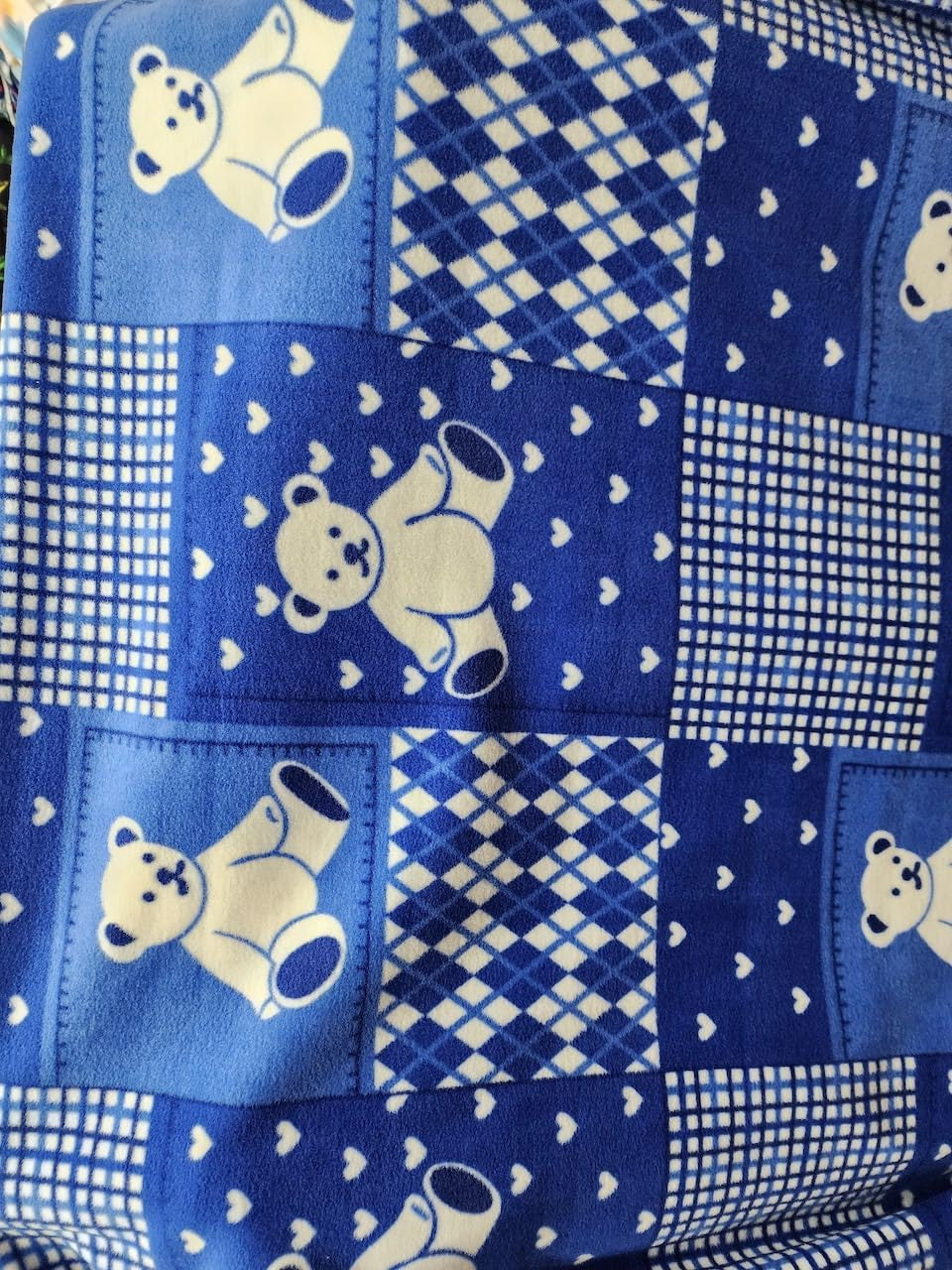 Teddy Bear Blue Blocks Anti Pill Animal Theme Fleece Fabric, 60” Inches Wide – Sold By The Yard