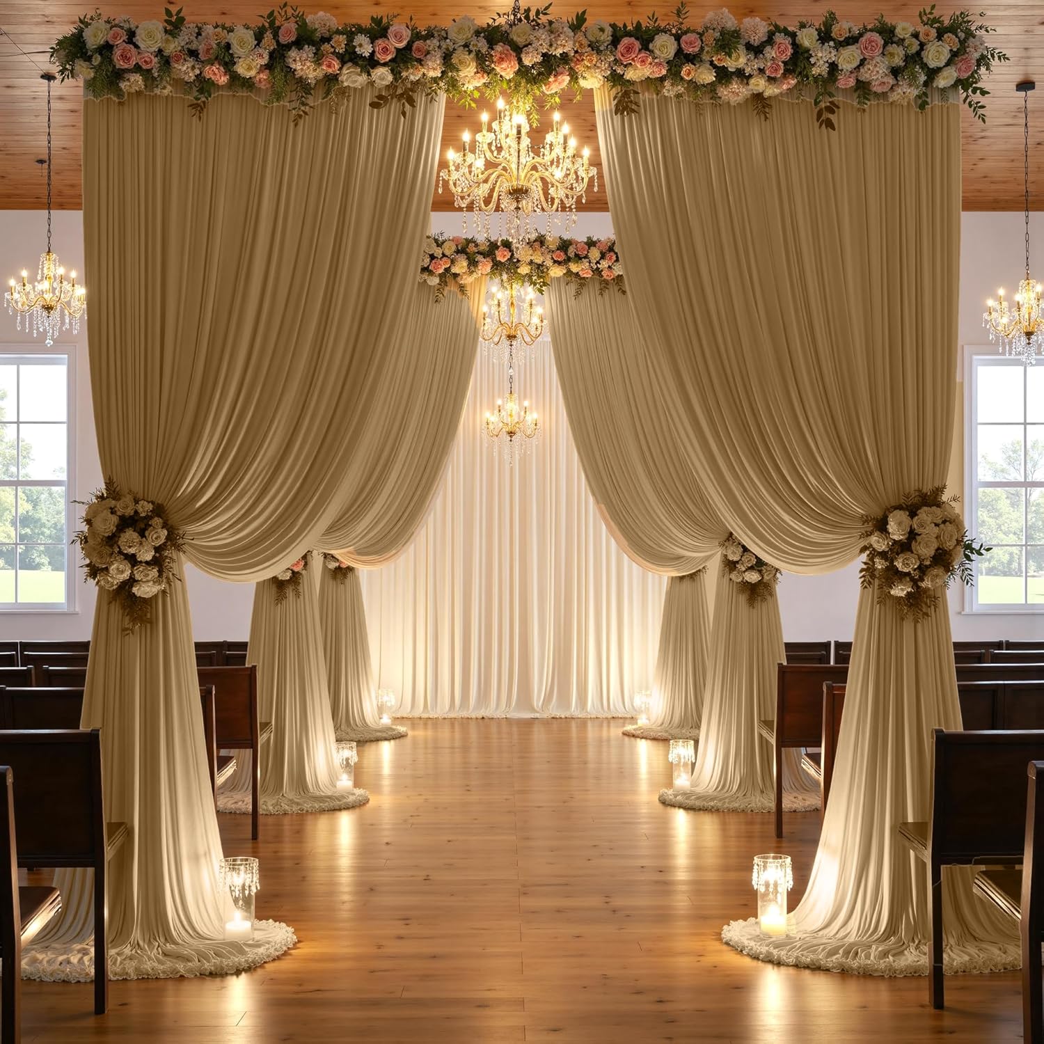 CHAMPAGNE  - Wrinkle Free Backdrop Curtains for Parties - 10 Panels 5x10ft Silky Interlock Backdrop for Weddings Birthday Party Curtains