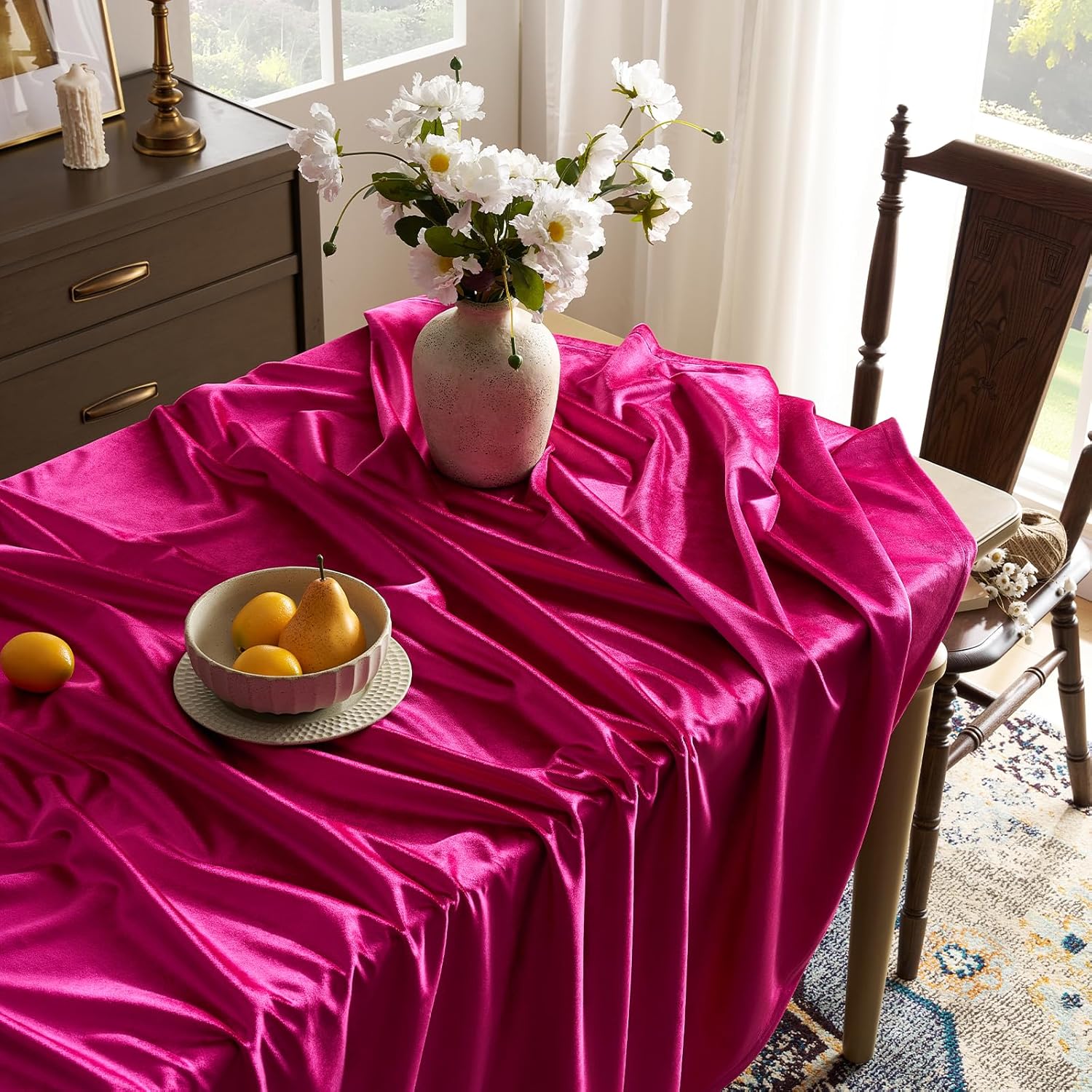 Stretch Velvet Tablecloth -  FUCHSIA - Rectangle Table Cover - Stretch Velvet Table Cloth Smooth Luxury Tablecloth for Party Wedding Dining Banquet