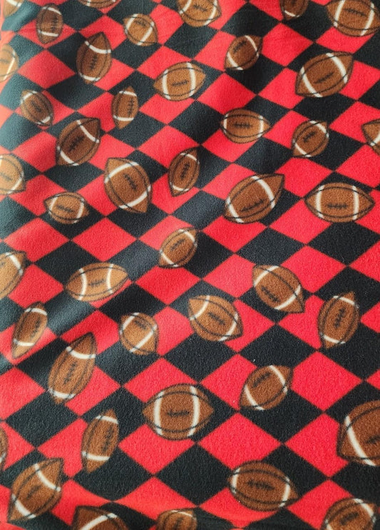 Footballs Checkered Diamonds -  Anti Pill Theme Fleece Fabric, 60” Inches Wide – Sold By The Yard Red/Black