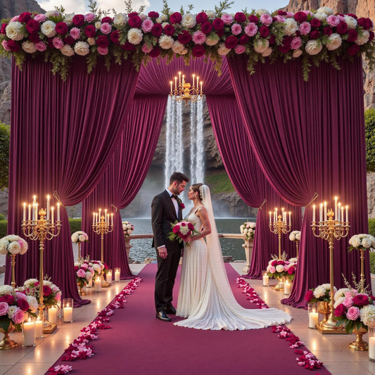 BURGUNDY - Wrinkle Free Backdrop Curtains for Parties - 10 Panels 5x10ft Silky Interlock Backdrop for Weddings Birthday Party Curtains