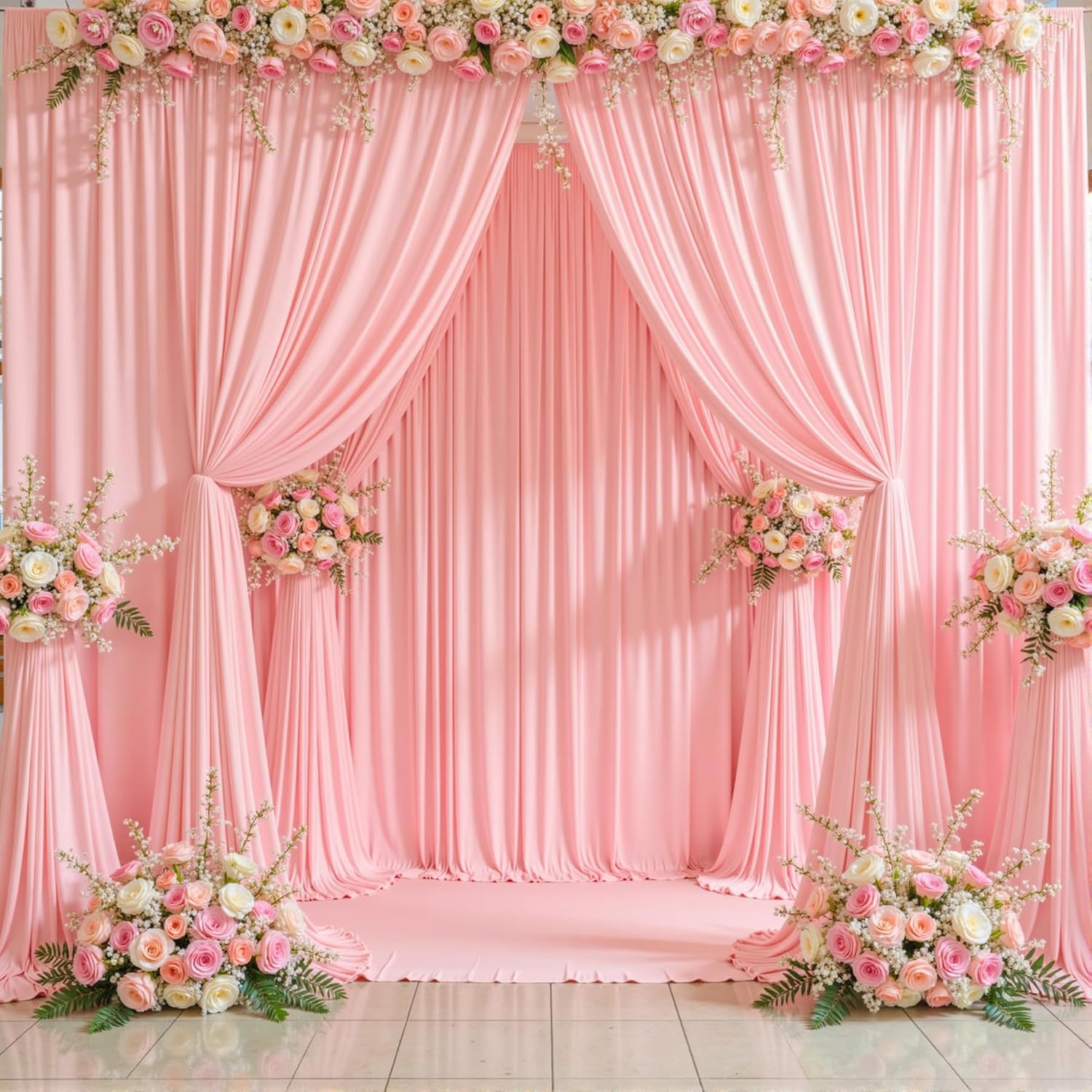 BLUSH PINK  - Wrinkle Free Backdrop Curtains for Parties - 4 Panels 5x15ft Silky Interlock Backdrop for Weddings Birthday Party Curtains