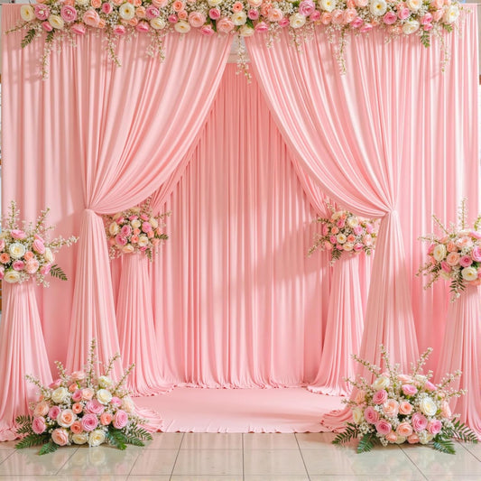 BLUSH PINK  - Wrinkle Free Backdrop Curtains for Parties - 4 Panels 5x15ft Silky Interlock Backdrop for Weddings Birthday Party Curtains