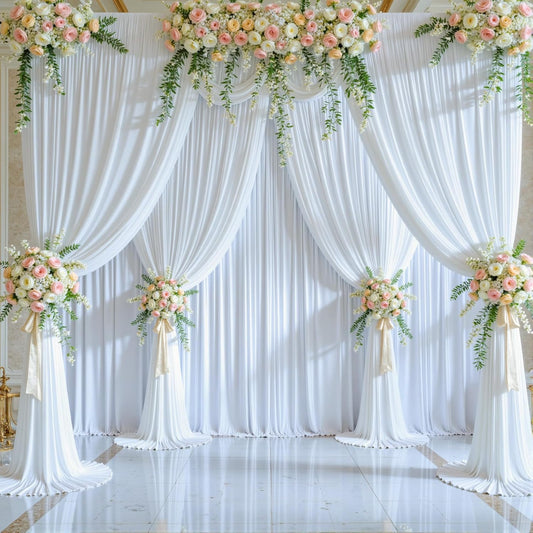 WHITE - Wrinkle Free Backdrop Curtains for Parties - 4 Panels 5x15ft Silky Interlock Backdrop for Weddings Birthday Party Curtains