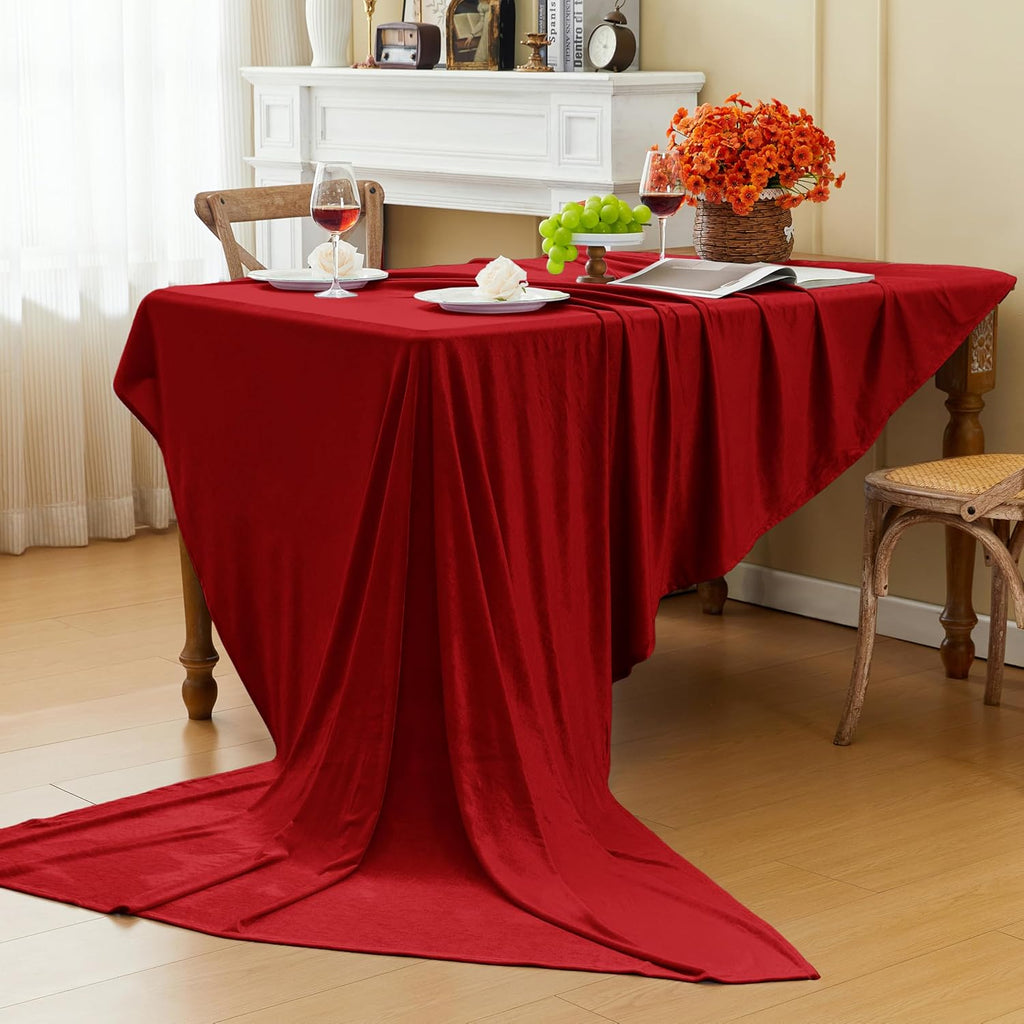 Stretch Velvet Tablecloth -  RED - Rectangle Table Cover - Stretch Velvet Table Cloth Smooth Luxury Tablecloth for Party Wedding Dining Banquet