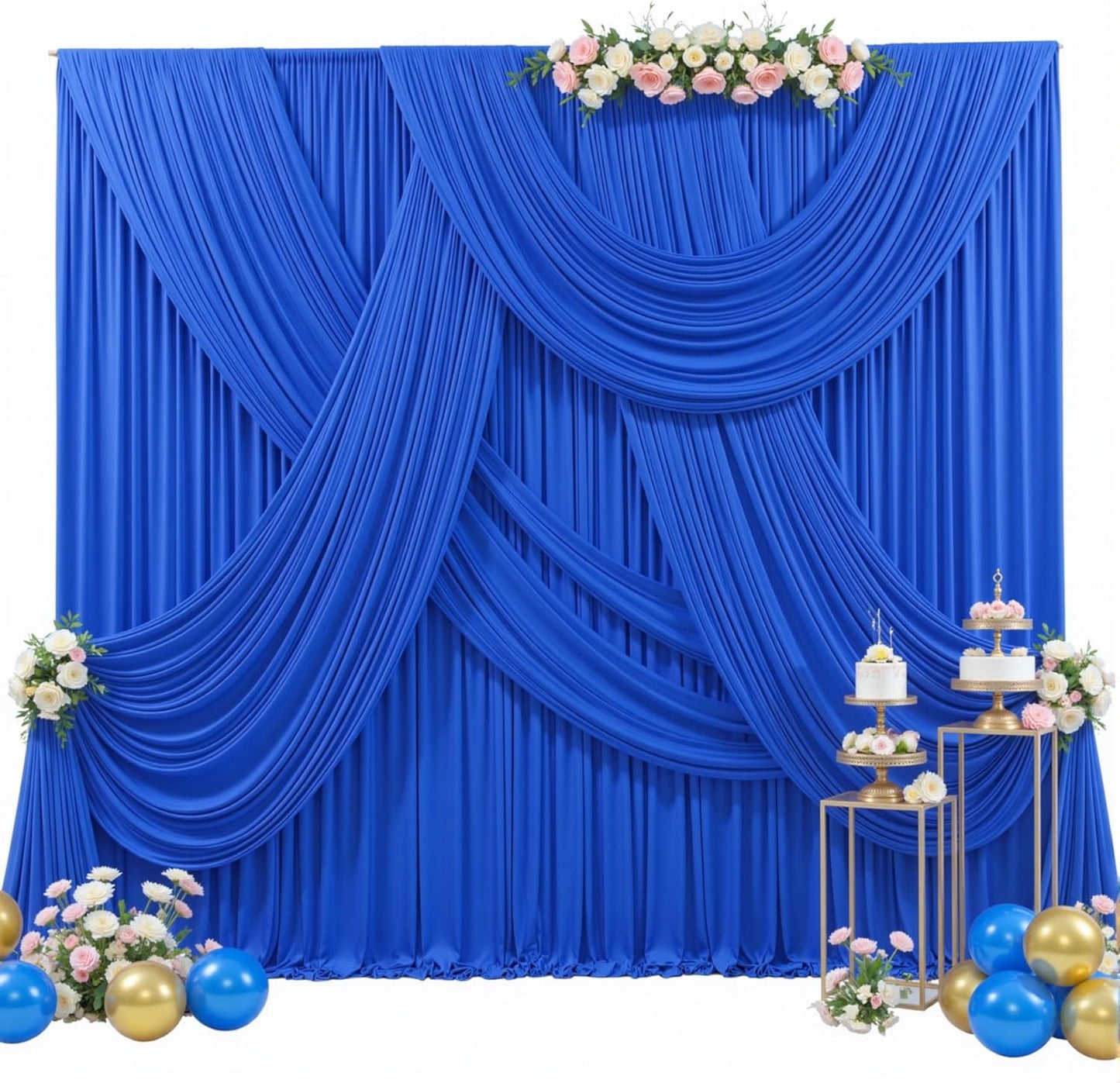 ROYAL BLUE - Wrinkle Free Backdrop Curtains for Parties - 4 Panels 5x15ft Silky Interlock Backdrop for Weddings Birthday Party Curtains