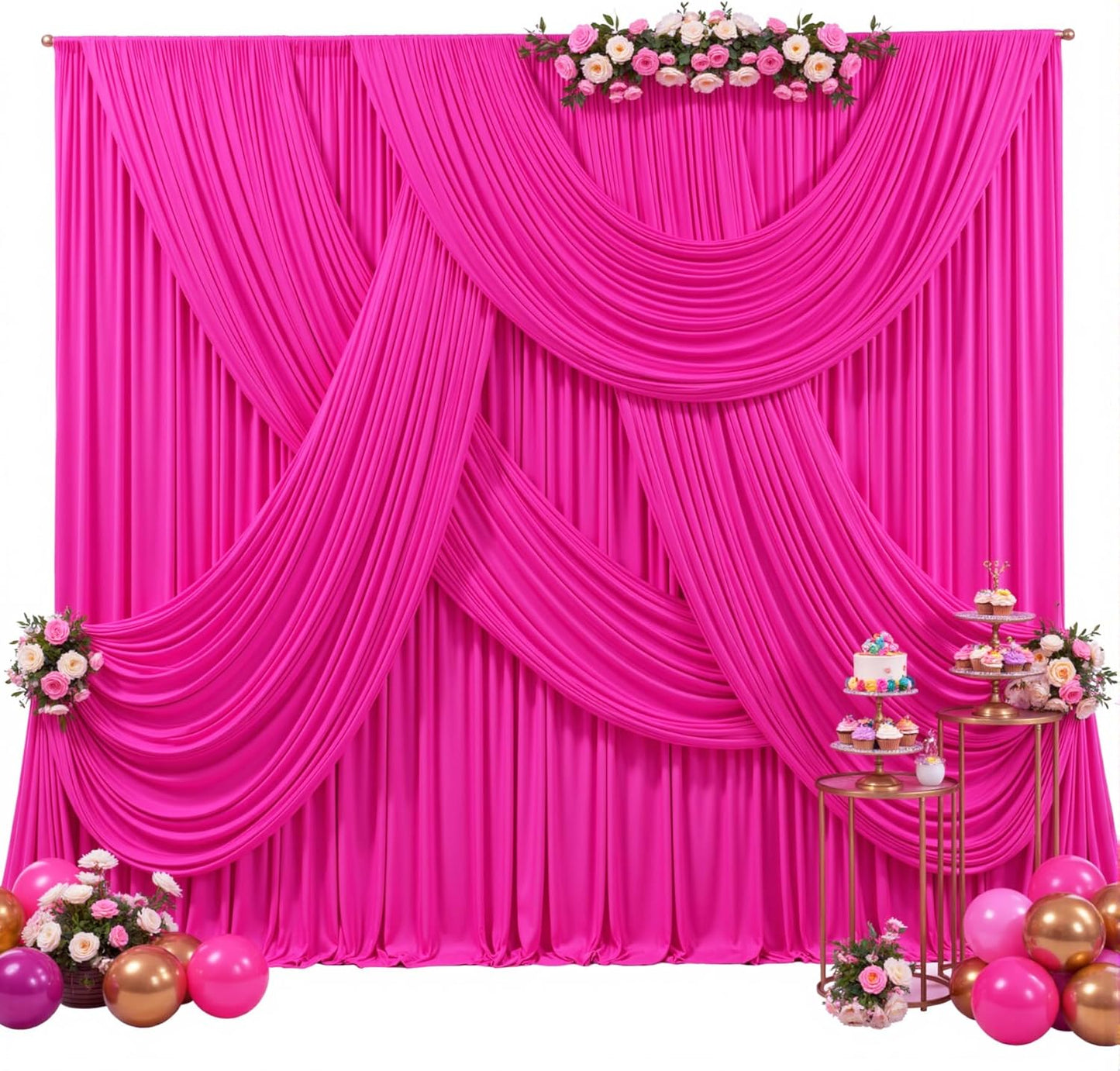 FUCHSIA - Wrinkle Free Backdrop Curtains for Parties - 4 Panels 5x15ft Silky Interlock Backdrop for Weddings Birthday Party Curtains