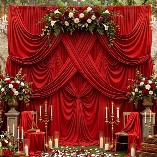 RED  - Wrinkle Free Backdrop Curtains for Parties - 10 Panels 5x10ft Silky Interlock Backdrop for Weddings Birthday Party Curtains
