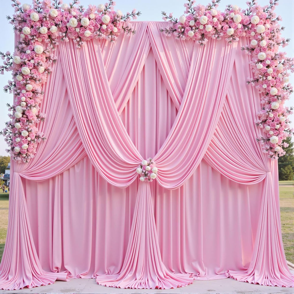 PINK  - Wrinkle Free Backdrop Curtains for Parties - 10 Panels 5x10ft Silky Interlock Backdrop for Weddings Birthday Party Curtains
