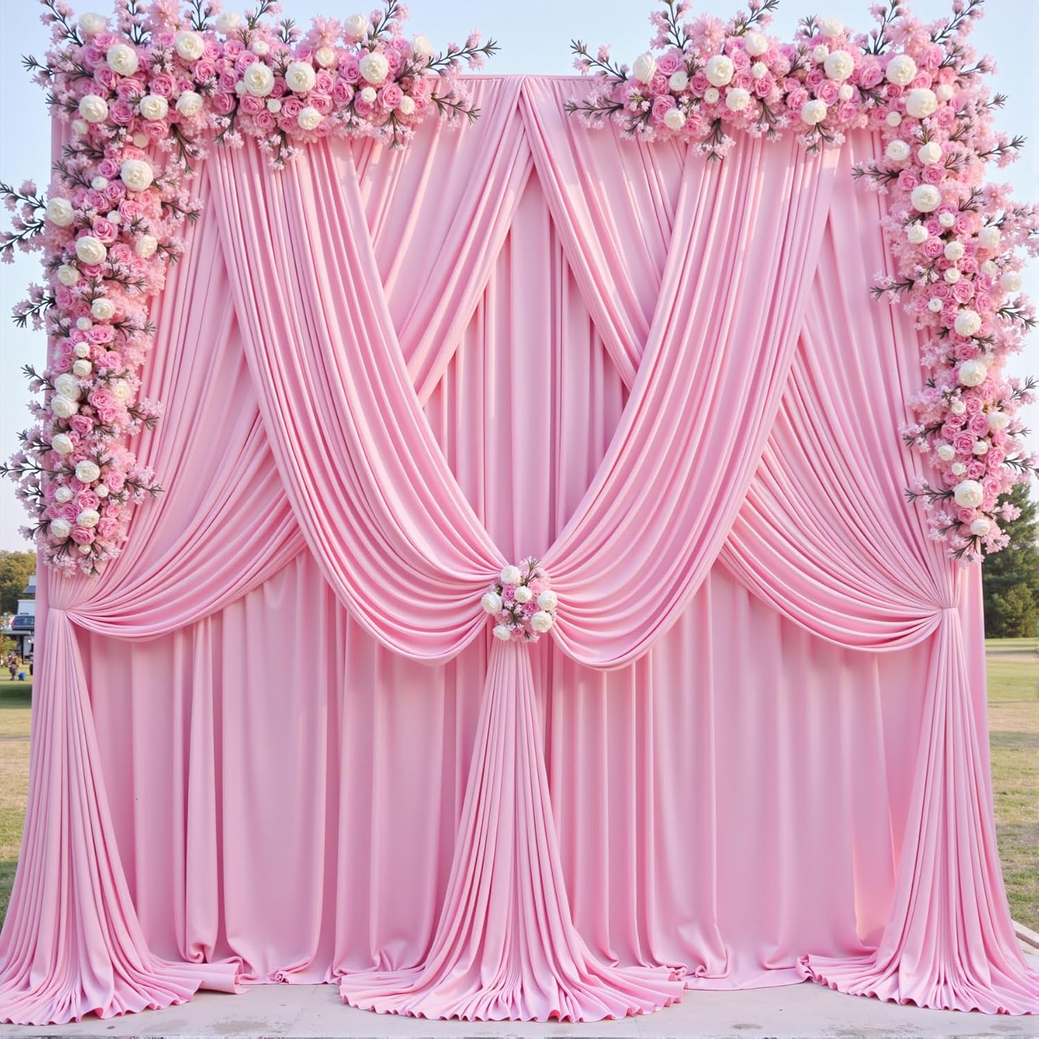 PINK  - Wrinkle Free Backdrop Curtains for Parties - 10 Panels 5x10ft Silky Interlock Backdrop for Weddings Birthday Party Curtains