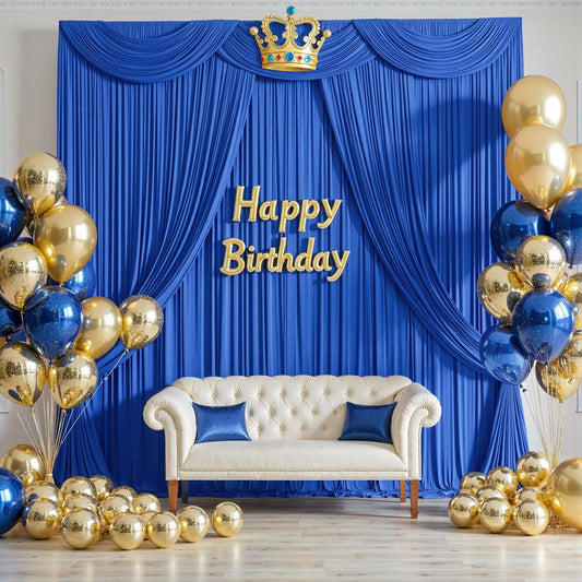 ROYAL BLUE  - Wrinkle Free Backdrop Curtains for Parties - 10 Panels 5x10ft Silky Interlock Backdrop for Weddings Birthday Party Curtains