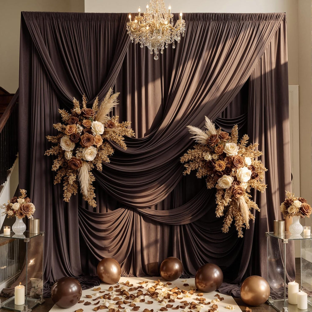 BROWN  - Wrinkle Free Backdrop Curtains for Parties - 10 Panels 5x10ft Silky Interlock Backdrop for Weddings Birthday Party Curtains