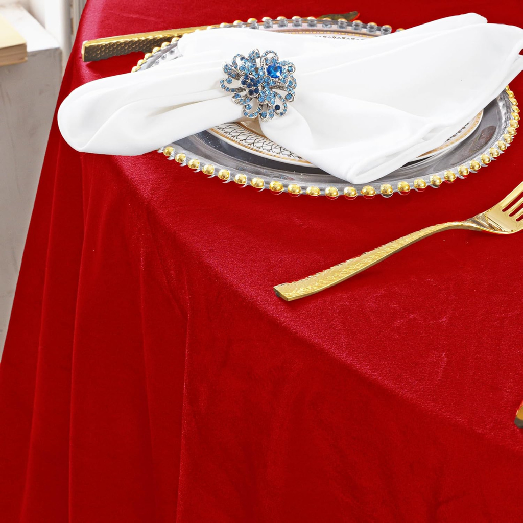 Royal Velvet Tablecloth - RED -  Luxurious Round Table Cover  for Weddings, Parties, Baby Showers and Events. Choose Size Below