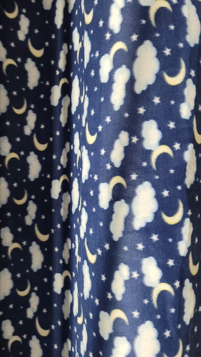 Moons, Stars & Clouds Print - Anti Pill Theme Fleece Fabric, 60” Inches Wide – Sold By The Yard