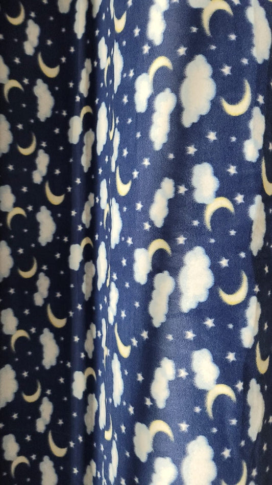 Moons, Stars & Clouds Print - Anti Pill Theme Fleece Fabric, 60” Inches Wide – Sold By The Yard