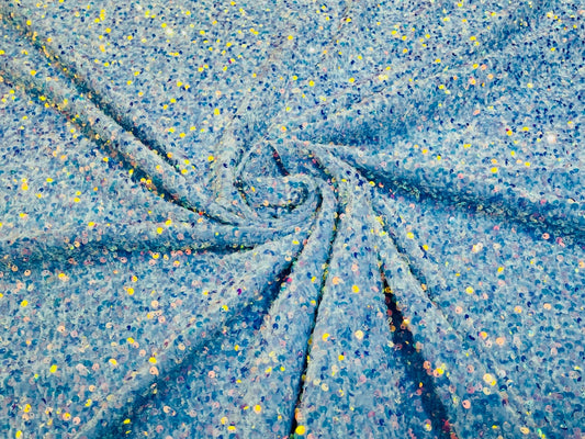 SEQUIN VELVET - Sequins on a Stretch Velvet 2-Way Stretch Sold By The Yard. CLEAR LT BLUE- For Fashion Dress Evening Dress Prom Quinceanera