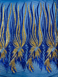 PEACOCK FEATHERS - Peacock Feathers - GOLDROYAL Fashion Design with Sequins Embroider on a 4 Way Stretch Mesh Fabric-Sold by The Yard.