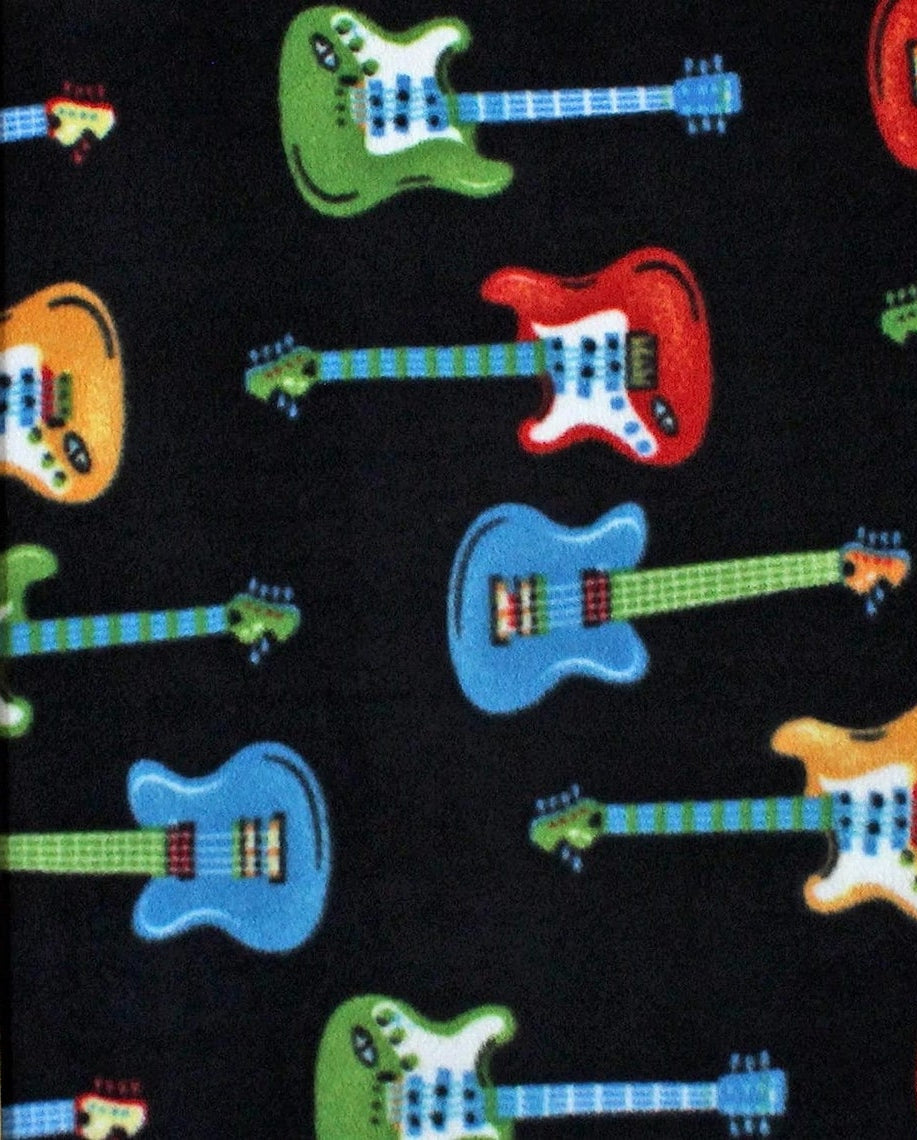 Multicolored Guitar with Black Background, Anti Pill Theme Fleece Fabric, 60” Inches Wide – Sold By The Yard