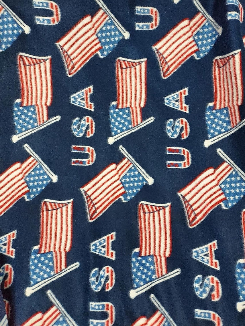 USA Flags Print - Anti Pill Theme Fleece Fabric, 60” Inches Wide – Sold By The Yard