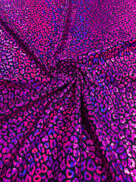LEOPARD - Print Poly Spandex Fabric 4 Way Stretch - Sold By The Yard - FUCHSIA - Ideal For Dostumes, Dresses, Leggings,