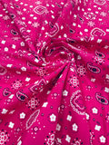 Bandana Print Fabric,- FUCHSIA - Good for Face Mask Covers, Clothing/costume/Quilting Fabric By Yard.