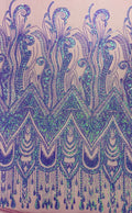 LAVENDER - FEATHERS - Fashion Design with Sequins Embroider on a 4 Way Stretch Mesh Fabric-Sold by The Yard.