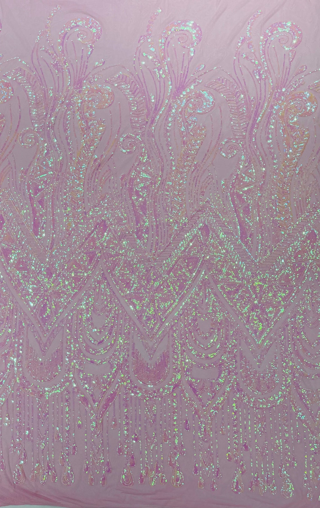 PINK - FEATHERS - Fashion Design with Sequins Embroider on a 4 Way Stretch Mesh Fabric-Sold by The Yard.