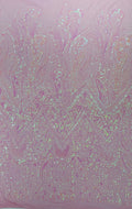 PINK - FEATHERS - Fashion Design with Sequins Embroider on a 4 Way Stretch Mesh Fabric-Sold by The Yard.