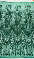 HUNTER - FEATHERS - Fashion Design with Sequins Embroider on a 4 Way Stretch Mesh Fabric-Sold by The Yard.