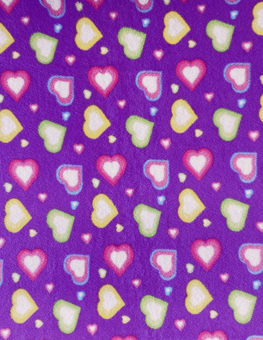 Colorful Hearts Print - Anti Pill Theme Fleece Fabric, 60” Inches Wide – Sold By The Yard Lavender