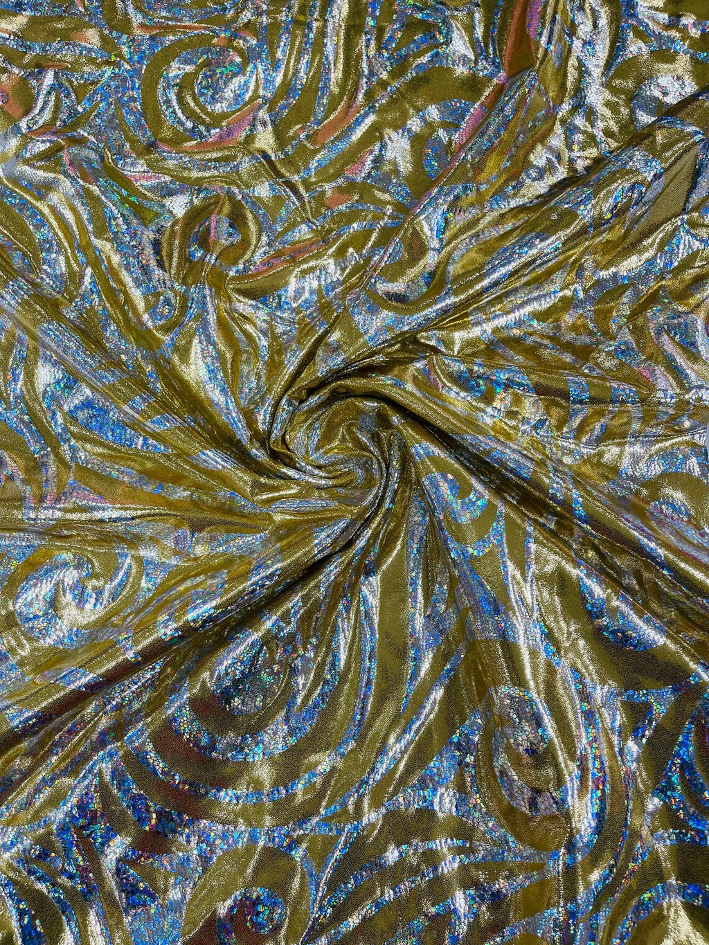 FLAME - Print Poly Spandex Fabric 4 Way Stretch - Sold By The Yard - GOLD/SILVER - Ideal For Dostumes, Dresses, Leggings,