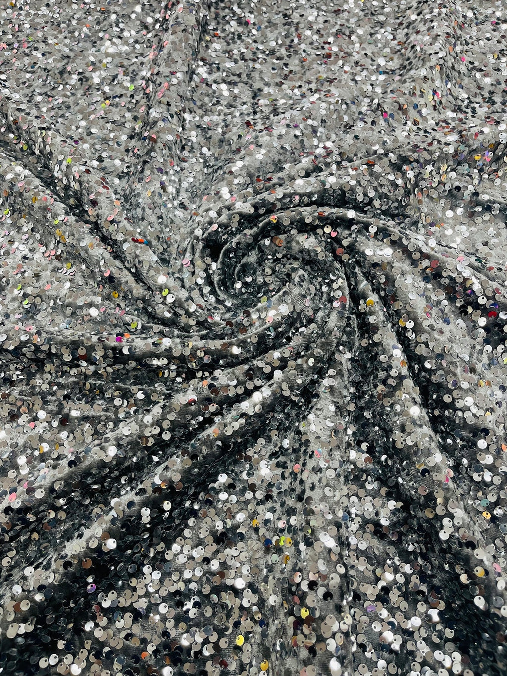 SEQUIN VELVET - Sequins on a Stretch Velvet 2-Way Stretch Sold By The Yard. SILVER GRAY - For Fashion Dress Evening Dress Prom Quinceanera