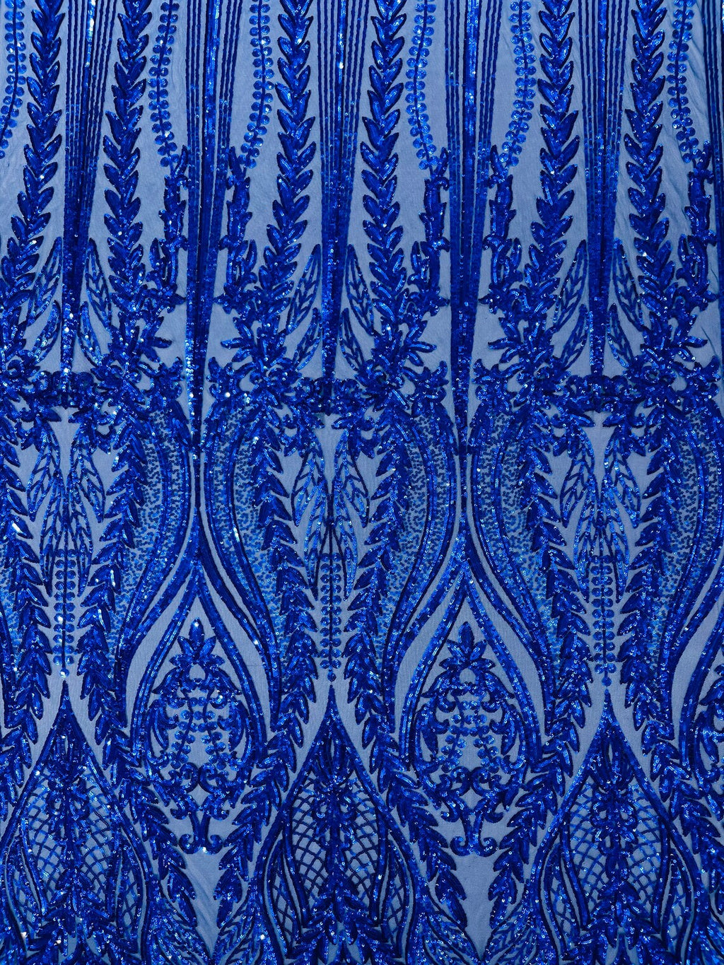 ROYAL BLUE - Top Fashion Branch Design with Sequins Embroider on a 4 Way Stretch Mesh Fabric-Sold by The Yard.