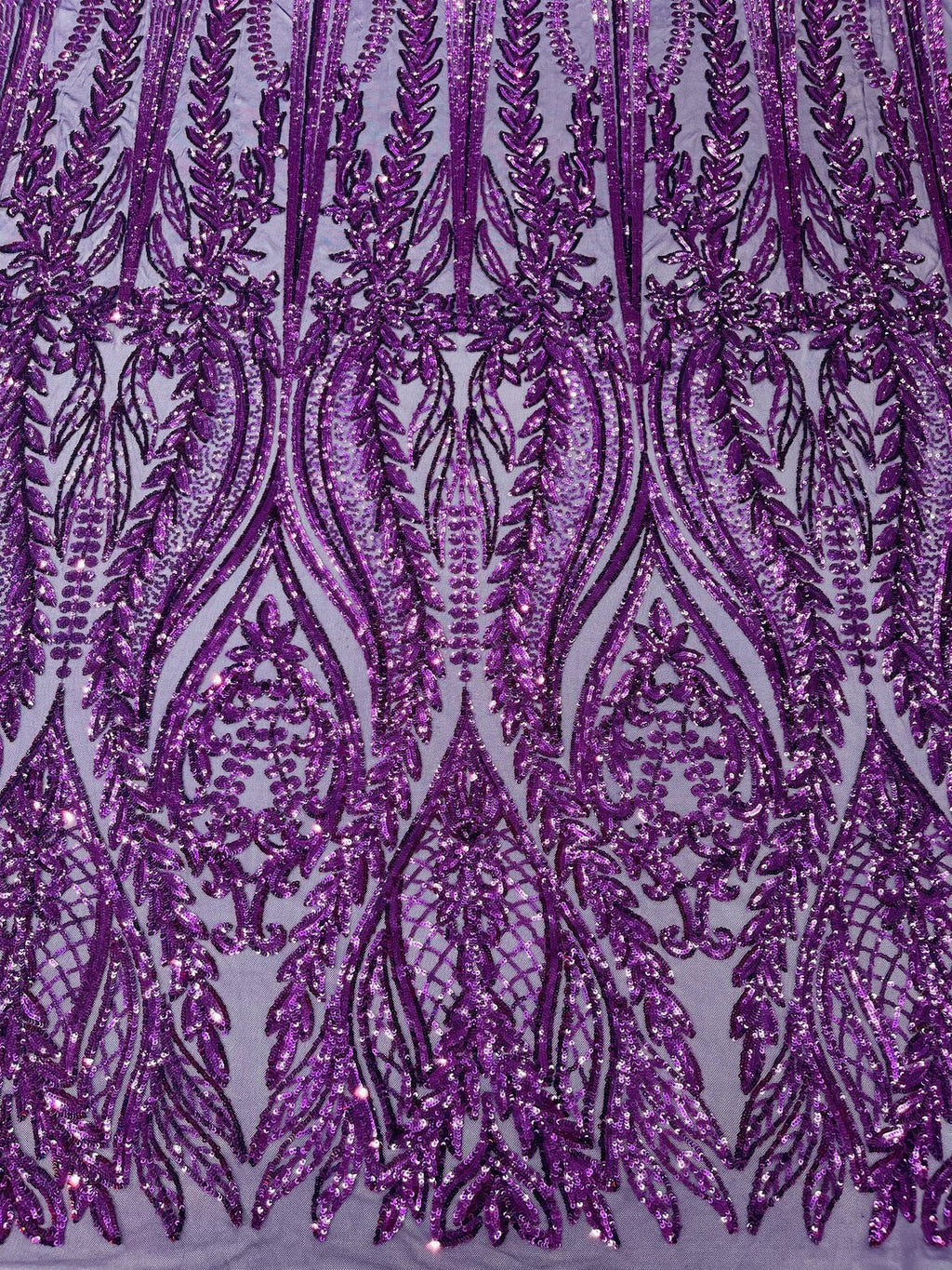 DK PURPLE - Top Fashion Branch Design with Sequins Embroider on a 4 Way Stretch Mesh Fabric-Sold by The Yard.