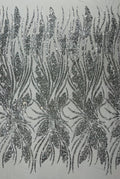 SILVER - Fashion Branch Design with Sequins Embroider on a 4 Way Stretch Mesh Fabric-Sold by The Yard.